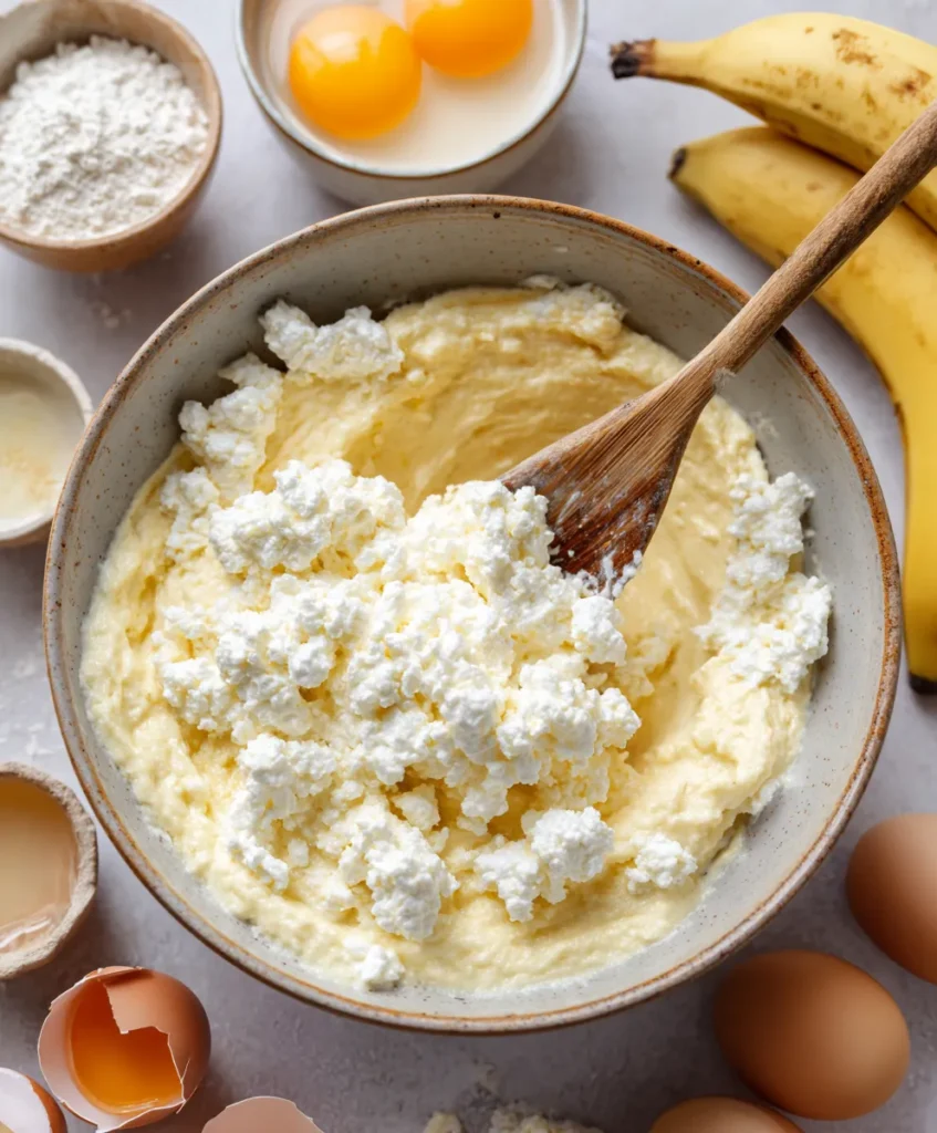 Cottage cheese mixed into banana bread batter