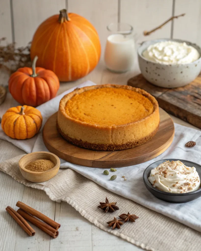 Cottage cheese pumpkin cheesecake with ingredients