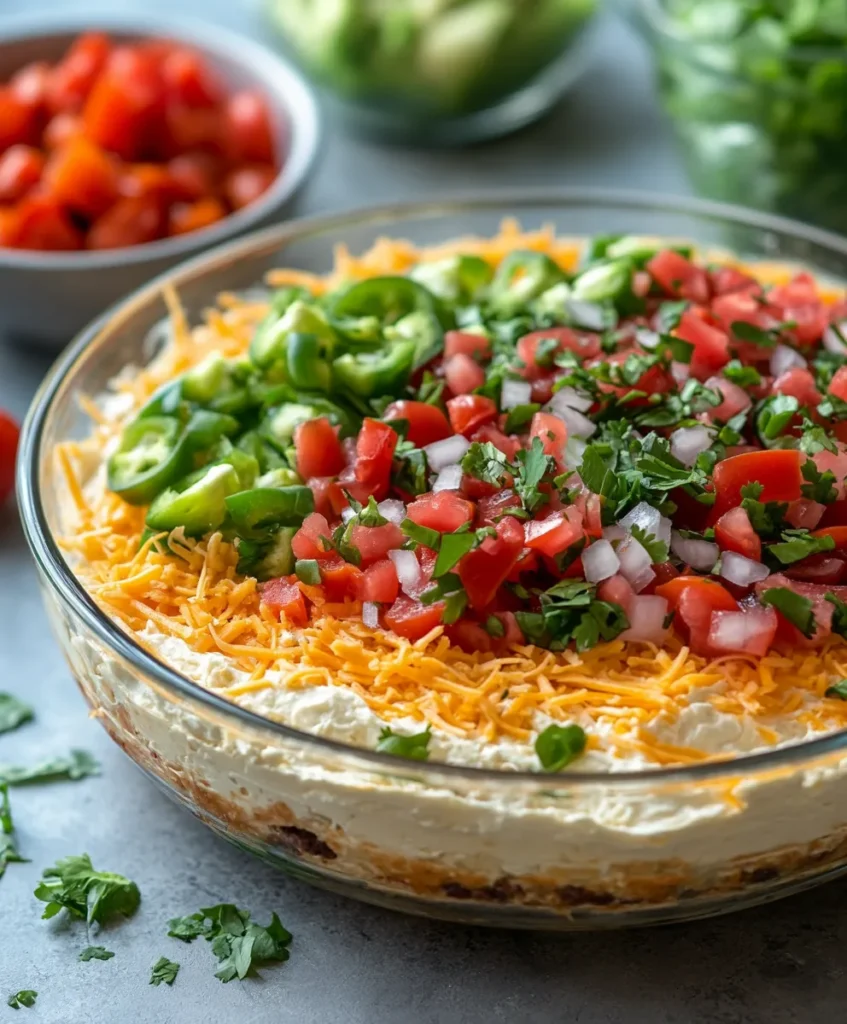 spreading cream cheese layer for taco dip