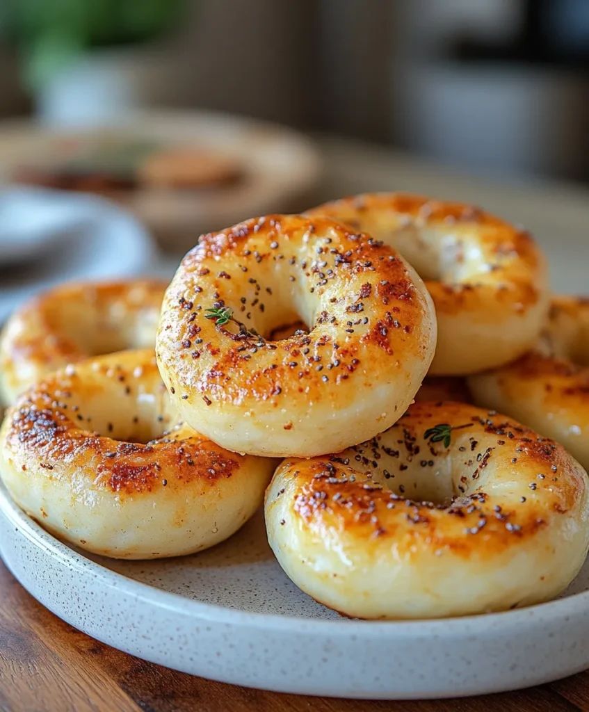 Finished Bagel Bites air fryer recipe served on round white plate
