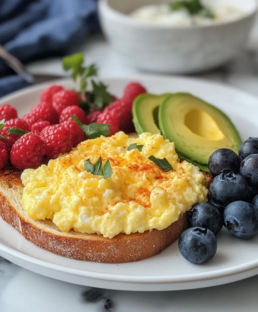 plated slice of baked cottage cheese eggs with avocado and tomatoes