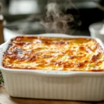 baked cottage cheese eggs golden brown in white dish