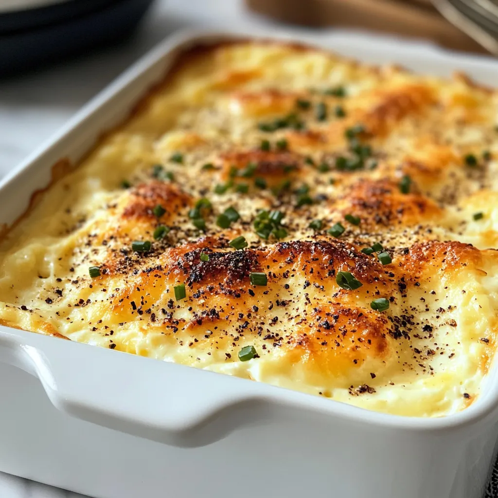 Baked cottage cheese eggs in white baking dish