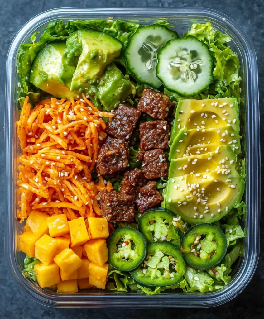 Customized Big Mac Salad with avocado and jalapeños