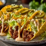 Fully assembled Big Mac Tacos with cheese, lettuce, and sauce on a white plate