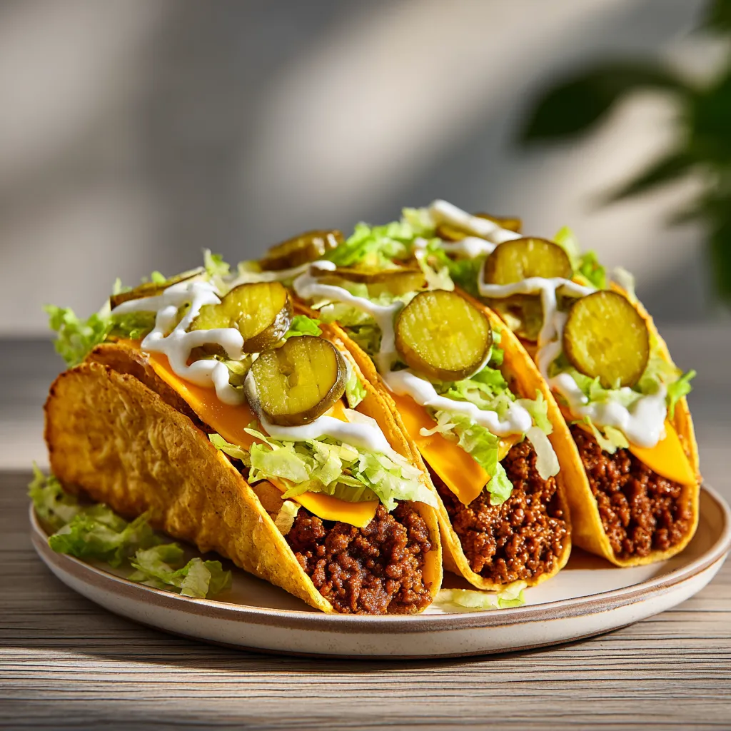 Big Mac Tacos recipe served with beef, lettuce, pickles, cheese, and special sauce