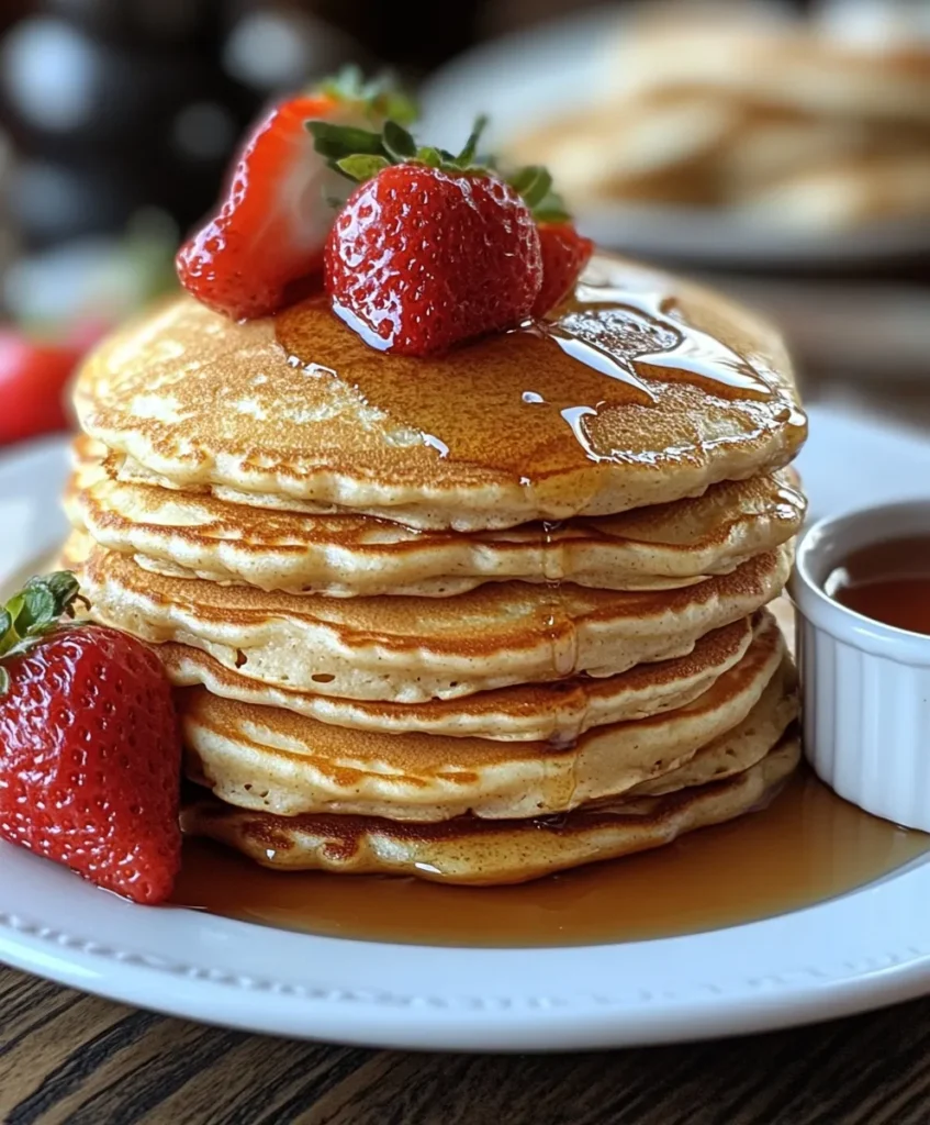 Plated Bisquick pancakes with syrup on the side
