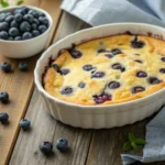Blueberry cottage cheese breakfast bake in white dish