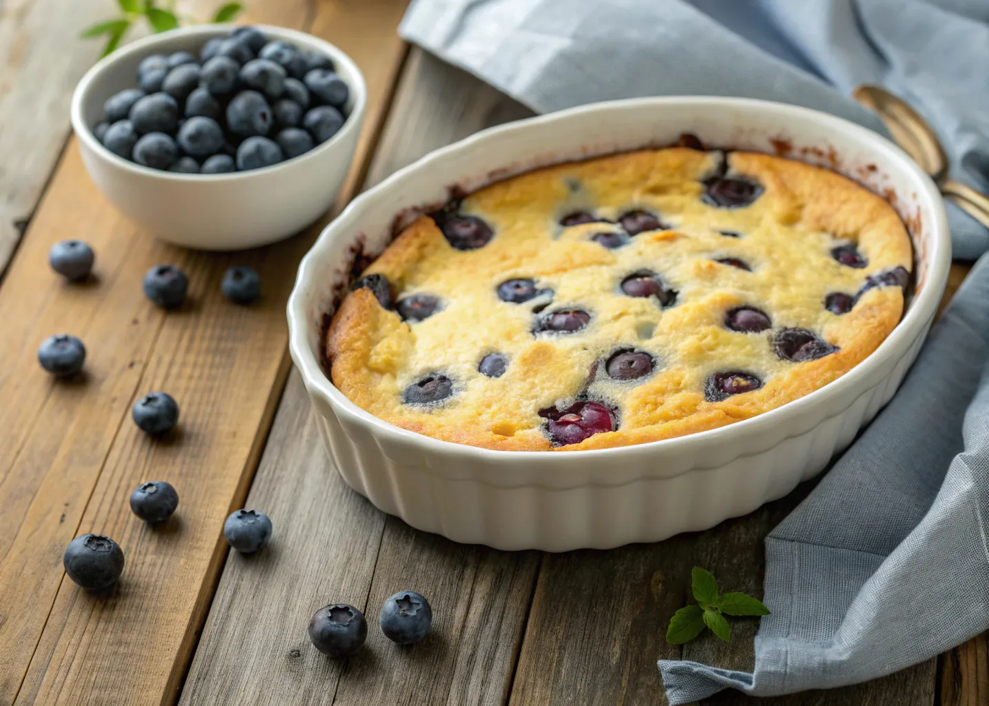 Blueberry cottage cheese breakfast bake in white dish