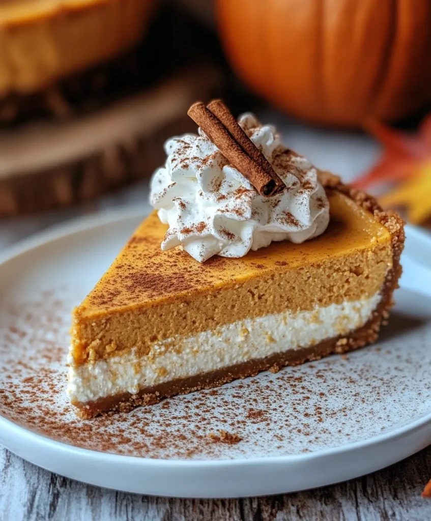 Cottage cheese pumpkin cheesecake slice with garnish
