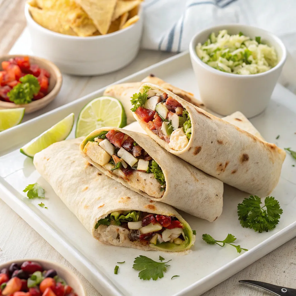 Chicken burrito recipe 5 chicken burritos served with rice and salsa