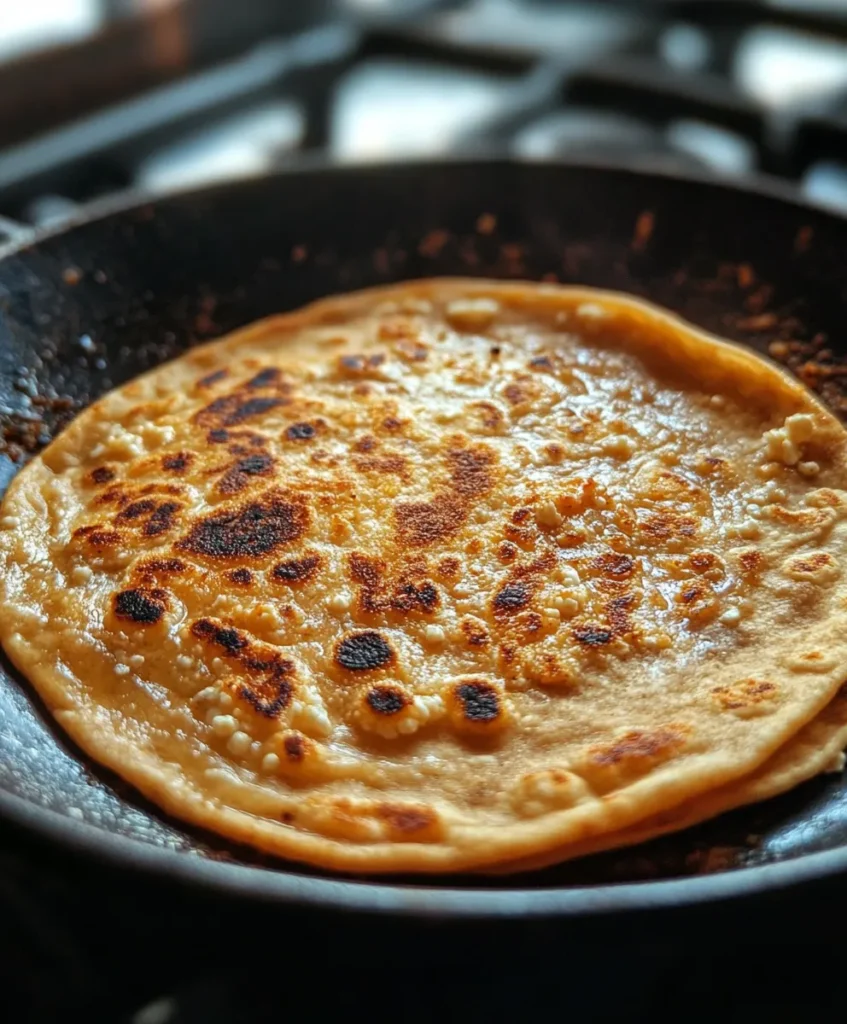 Flatbread cooking in skillet