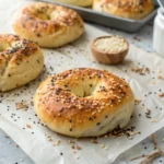 Freshly baked cottage cheese bagels topped with everything seasoning