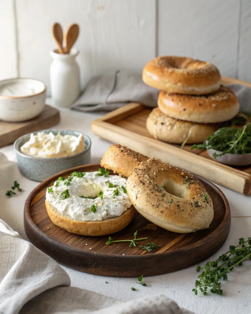 Final version of cottage cheese bagels served on a table