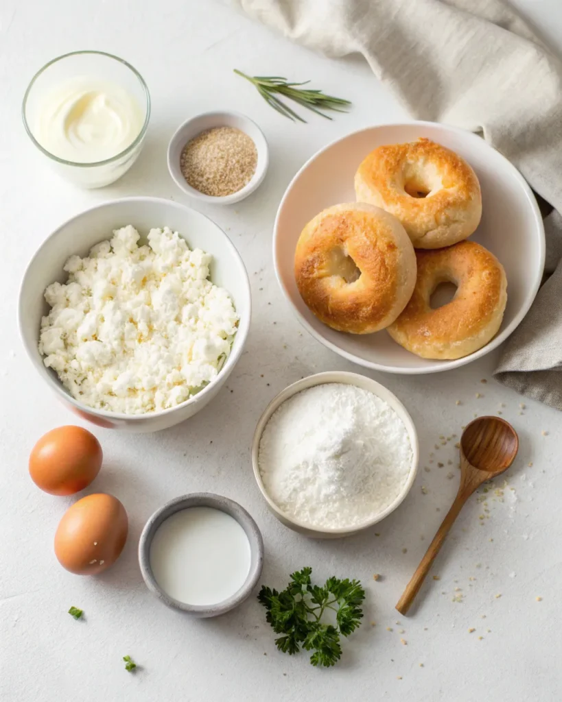 Cottage cheese bagel ingredients on a white counter