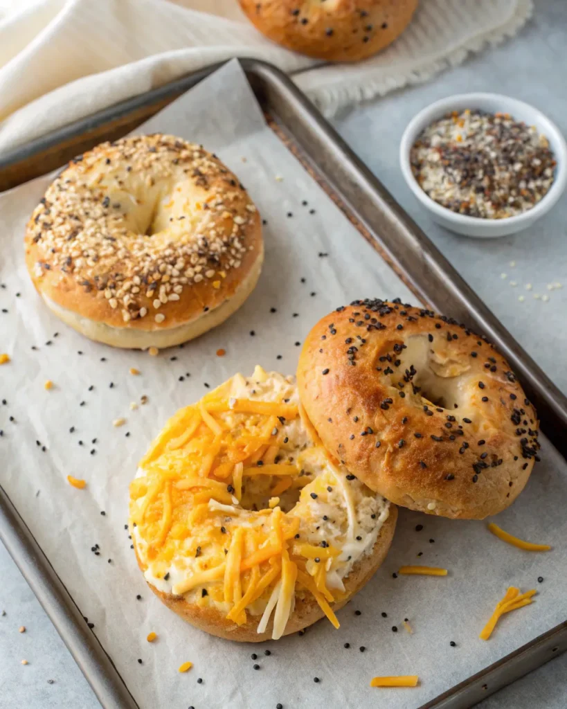 Cottage cheese bagels with assorted toppings