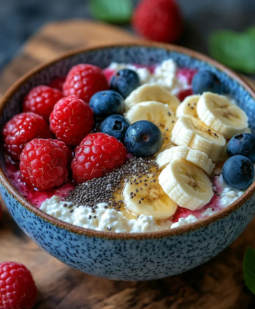 cottage cheese breakfast bowl with fruit