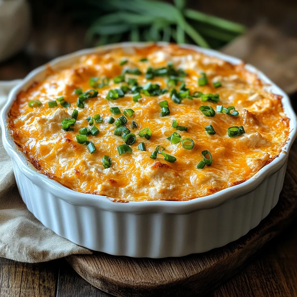 creamy cottage cheese buffalo chicken dip topped with melted cheddar
