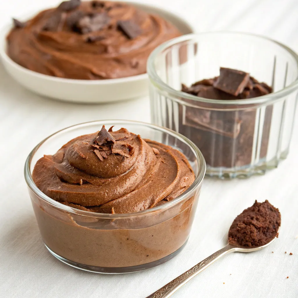 Cottage cheese chocolate mousse topped with chocolate powder