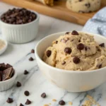 cottage cheese cookie dough in bowl with chocolate chips