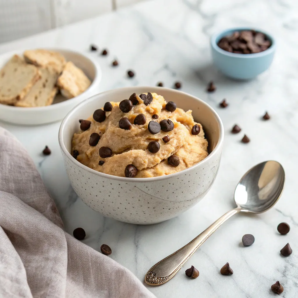 Cottage cheese cookie dough with chocolate chips in a bowl