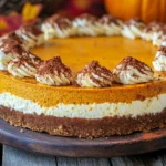 Cottage cheese pumpkin cheesecake on rustic table