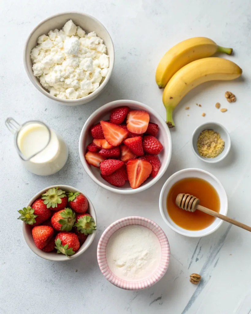 Cottage cheese smoothie 3 Cottage cheese smoothie ingredients overhead