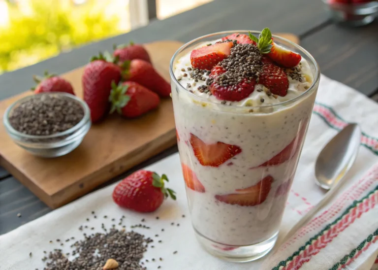 Cottage cheese smoothie with strawberries and chia seeds