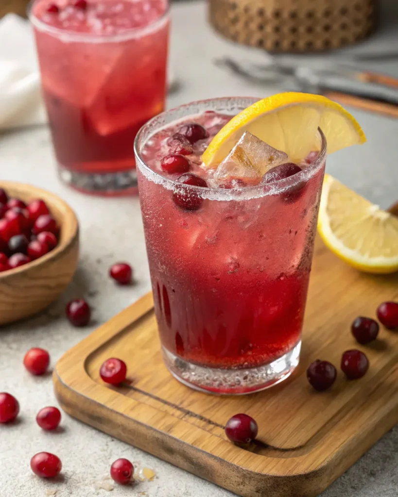 Brazilian Mounjaro Recipe with Apple Cider Vinegar 4 Brazilian Mounjaro cranberry version on rustic kitchen counter