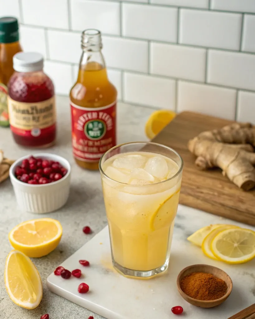 Brazilian Mounjaro Recipe with Apple Cider Vinegar 6 Final Brazilian Mounjaro recipe with ingredients in kitchen