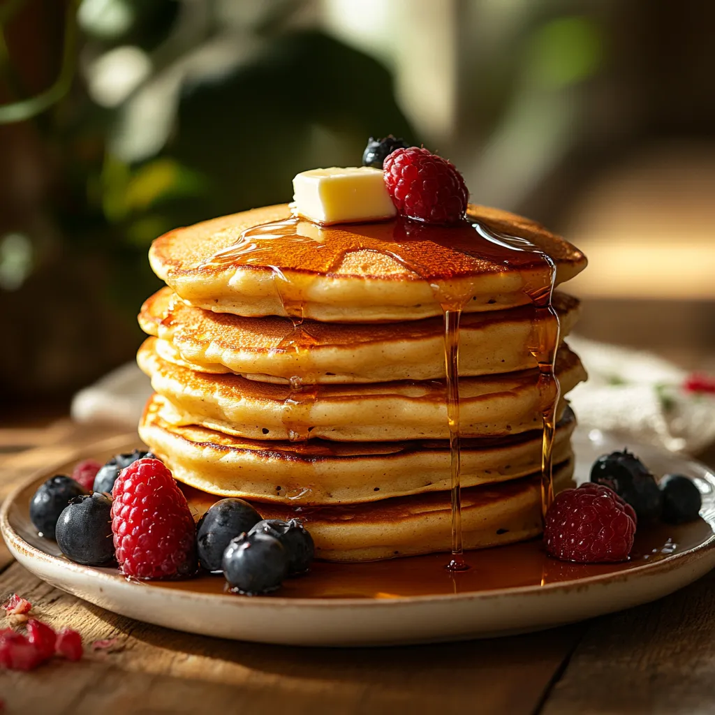Fluffy Bisquick pancake recipe with syrup and butter