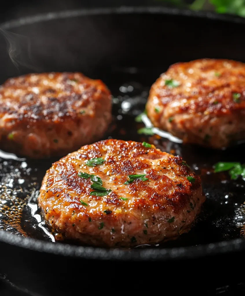 Salmon patties frying in skillet for old fashioned recipe
