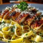 Creamy garlic parmesan chicken pasta with golden seared chicken