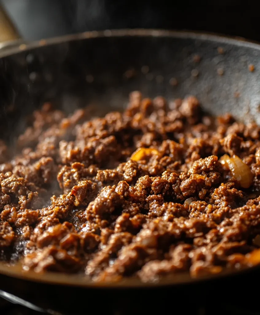 Ground beef cooking for Big Mac Salad Recipe