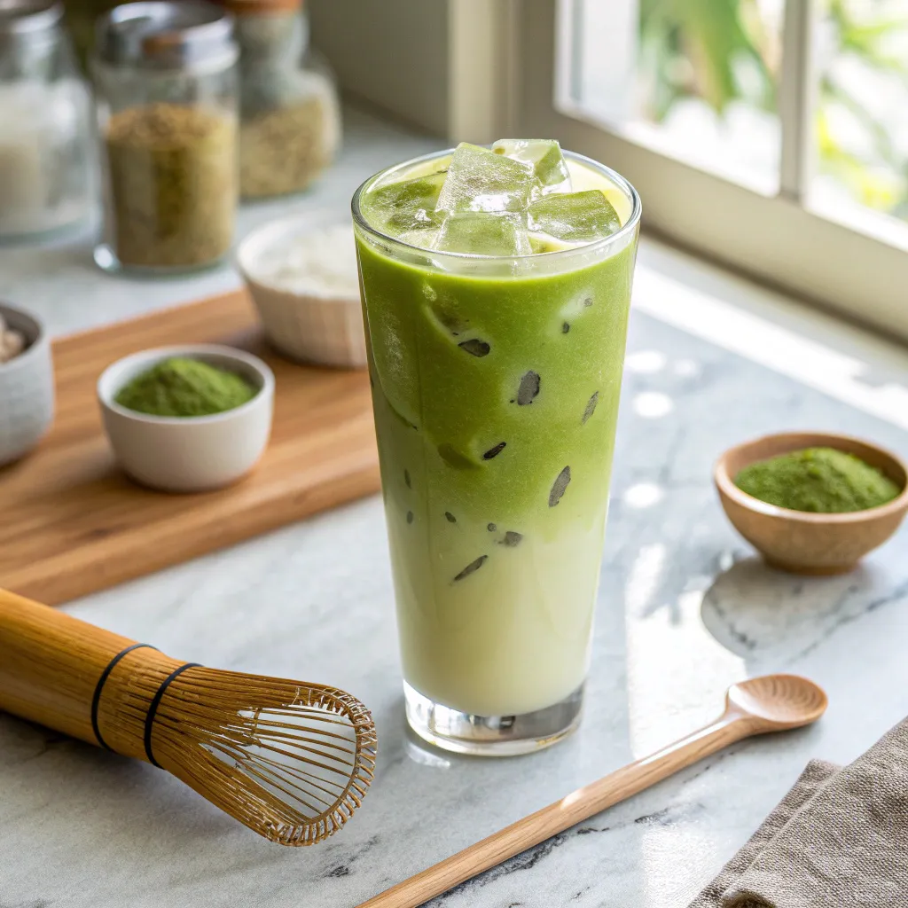 Iced Matcha Latte recipe 5 homemade iced matcha latte with oat milk and ice