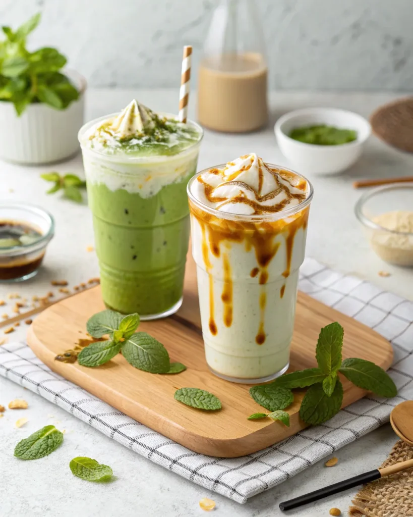 Iced Matcha Latte recipe 4 Iced matcha latte variations with oat and coconut milk