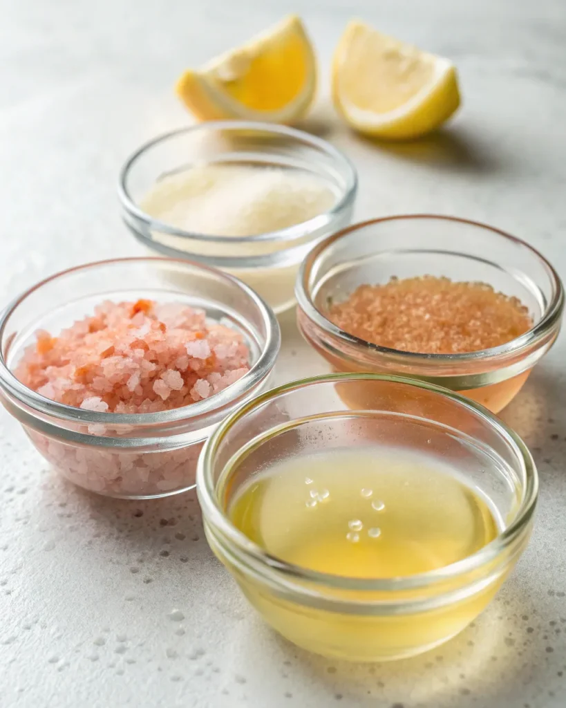 Japanese Pink Salt Recipe 2 Ingredients for Japanese pink salt detox recipe arranged in glass bowls
