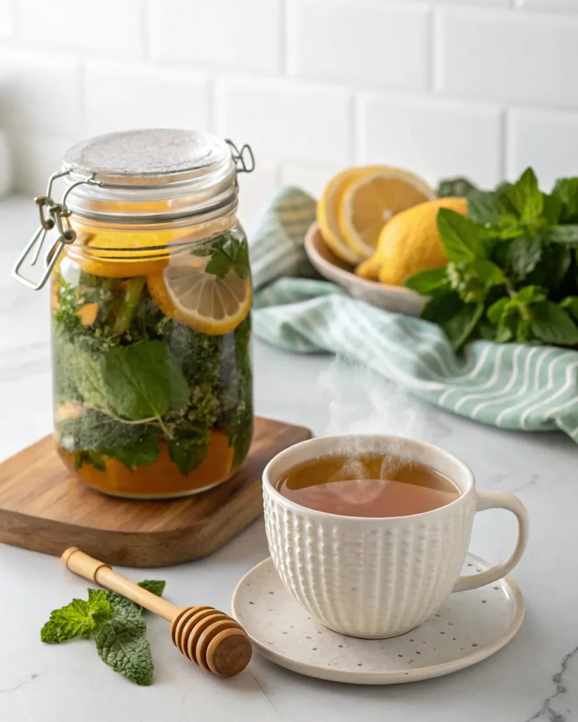 Lemon balm recipe with honey and tea