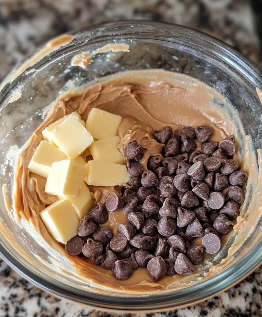 melting chocolate and peanut butter for muddy buddy recipe