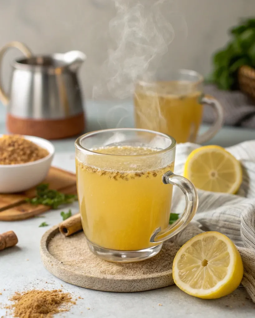 Warm natural Mounjaro drink in a clear mug, ready to serve