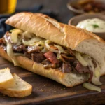 Philly cheesesteak recipe with melted cheese and juicy steak