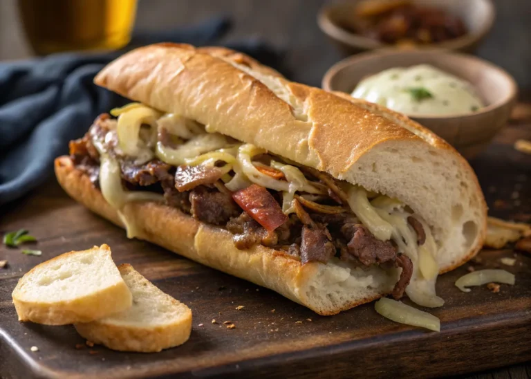Philly cheesesteak recipe with melted cheese and juicy steak