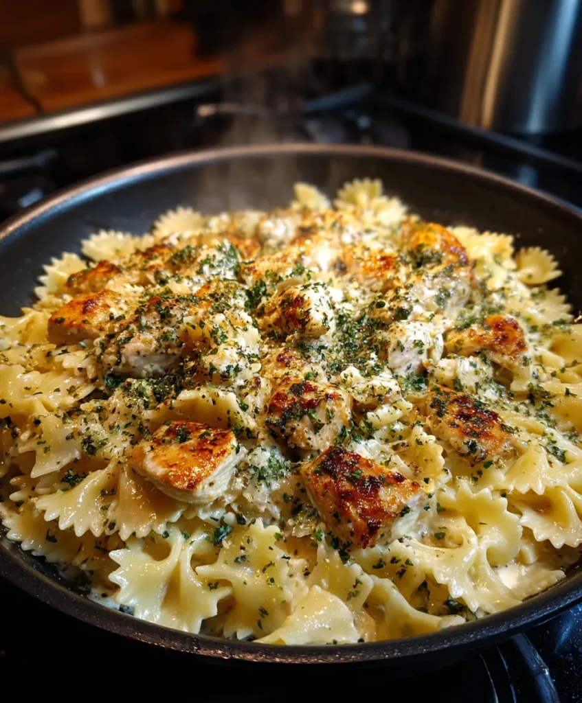Reheating garlic parmesan chicken pasta on stovetop