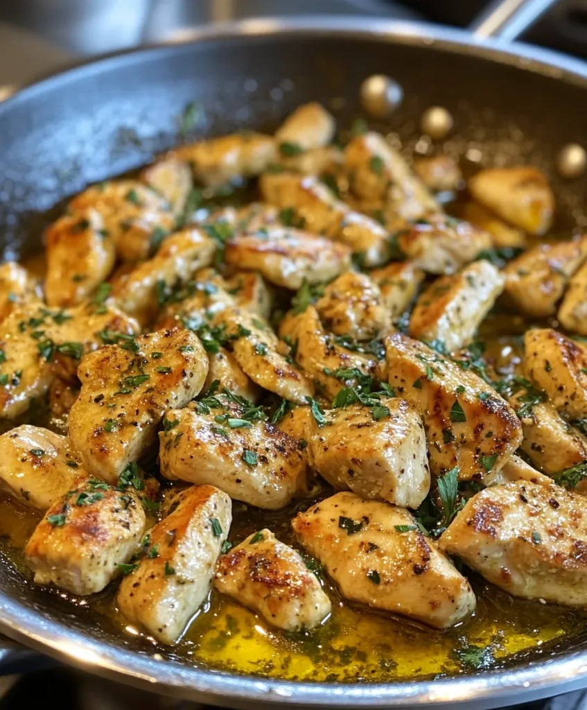 Chicken cooking in garlic butter for pasta