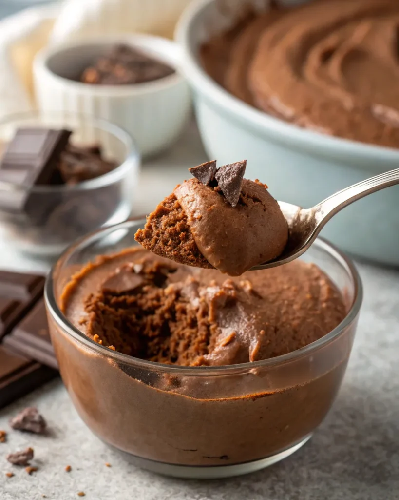 spoonful of creamy chocolate mousse