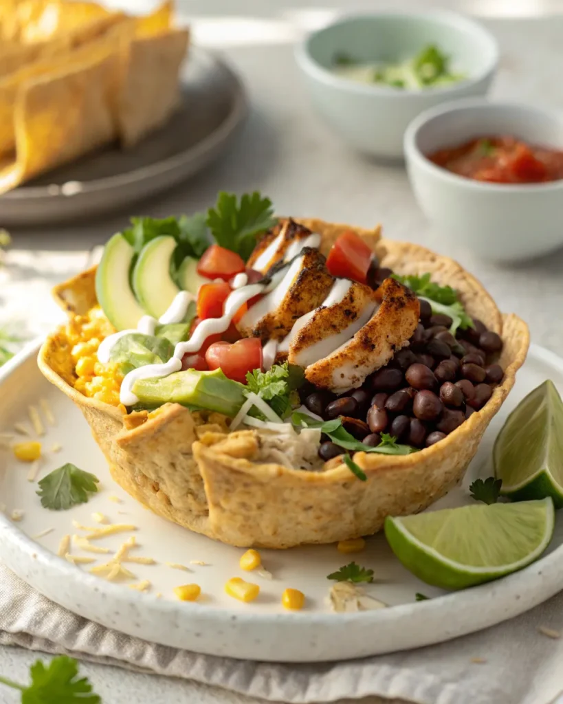 Taco bowl 4 Taco bowl served in crispy tortilla shell with fresh toppings
