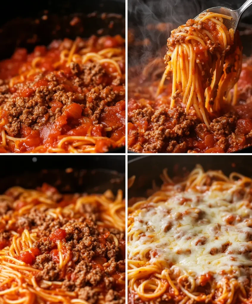 Cooking process for taco spaghetti in one pot