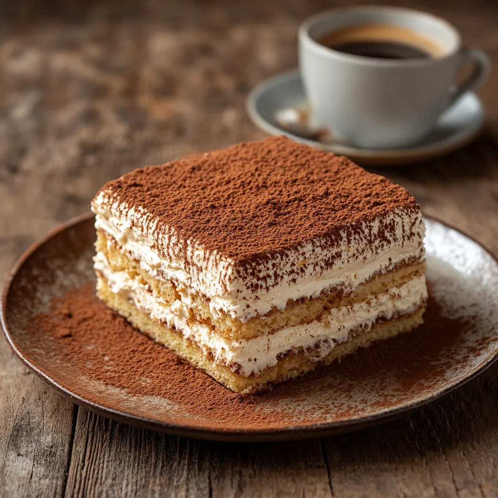 Tiramisu Cake with coffee-soaked sponge and mascarpone cream