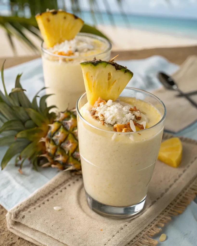 Cottage cheese smoothie 4 Tropical cottage cheese smoothie with pineapple garnish