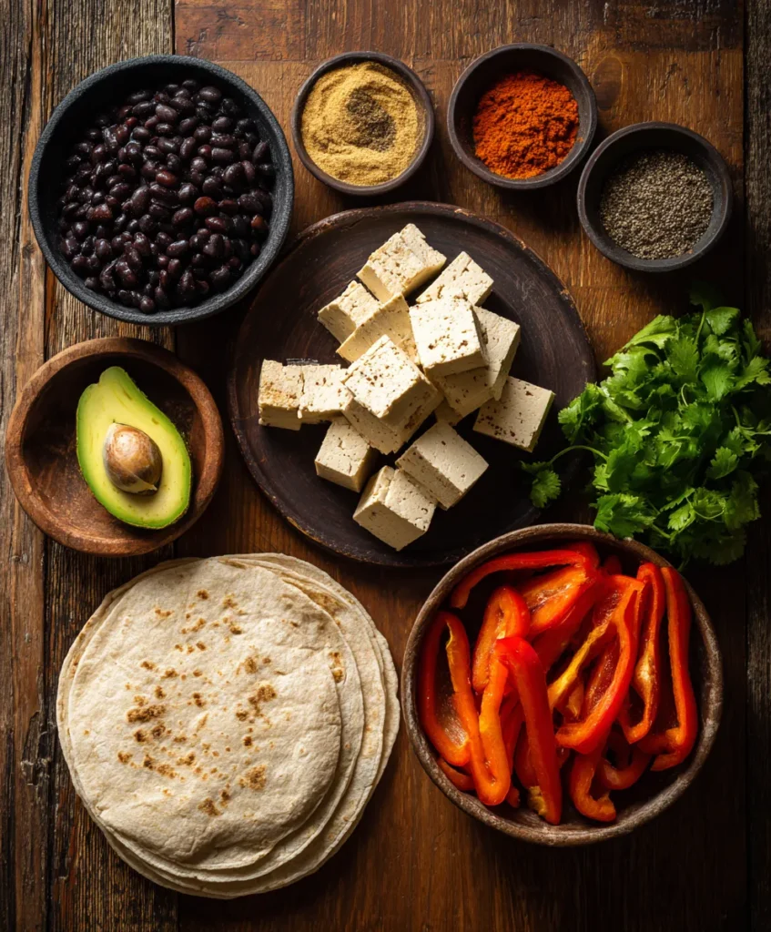 Vegan breakfast burrito 2 Ingredients for vegan breakfast burrito on kitchen counter